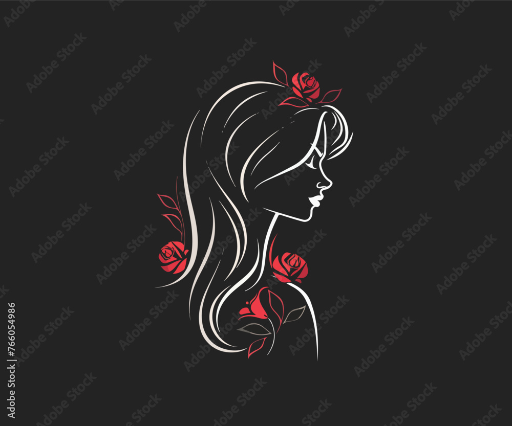 girl with rose logo design template girl with rose logo design template