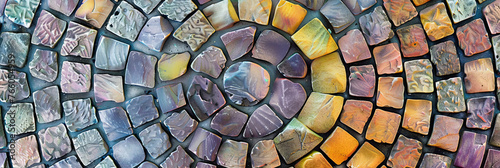 circular pattern of colorful stone tiles arranged in an intricate spiral, generative AI