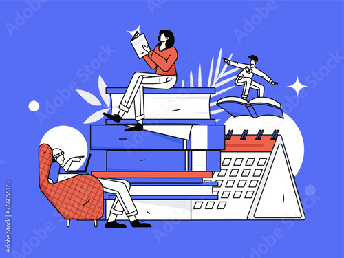 Character reading quietly vector concept operation hand drawn illustration
