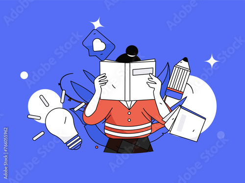 Character reading quietly vector concept operation hand drawn illustration
