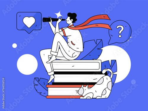 Character reading quietly vector concept operation hand drawn illustration
