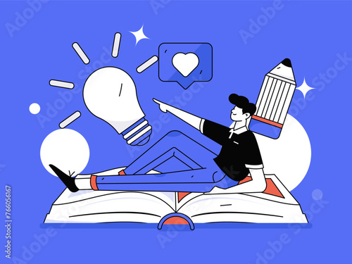 Character reading quietly vector concept operation hand drawn illustration
