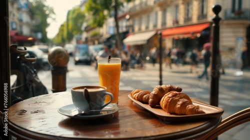 An early morning breakfast at a Paris  photo
