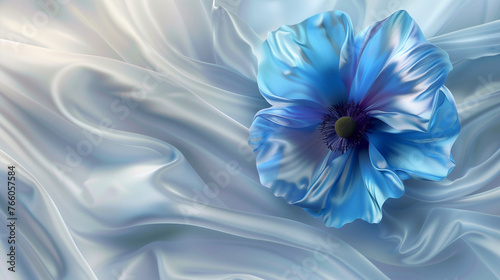 beautiful wallpaper with blue flower on blue silk background