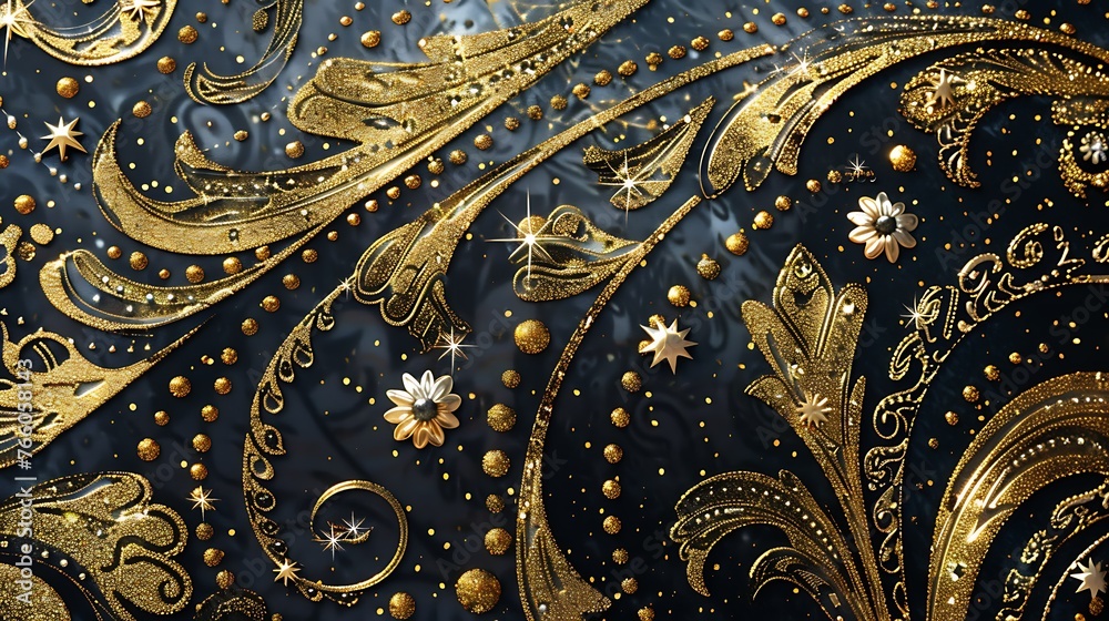 Beautiful swirl pattern, Luxury art, with golden glitters background