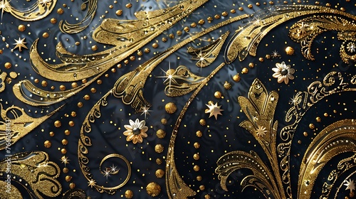 Beautiful swirl pattern  Luxury art  with golden glitters background