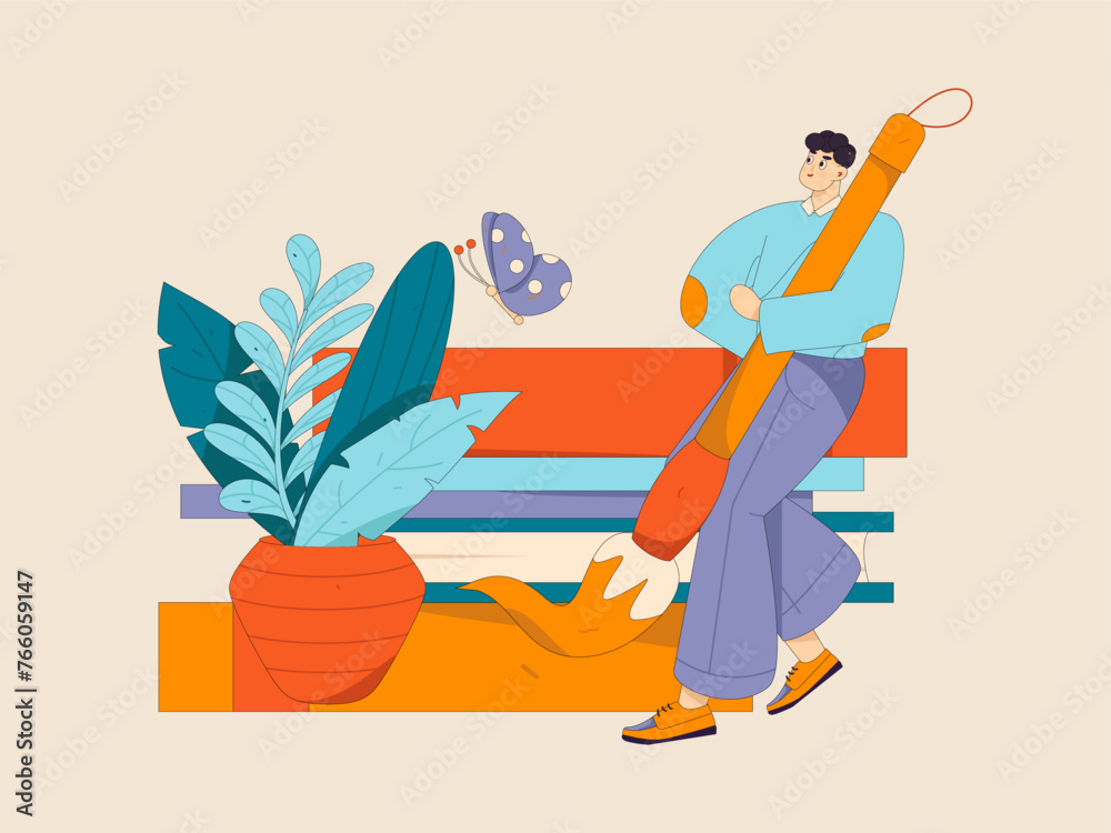 Fototapeta premium Character reading quietly vector concept operation hand drawn illustration 