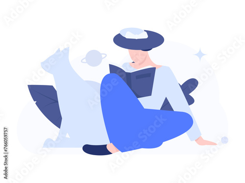 Character reading quietly vector concept operation hand drawn illustration 
