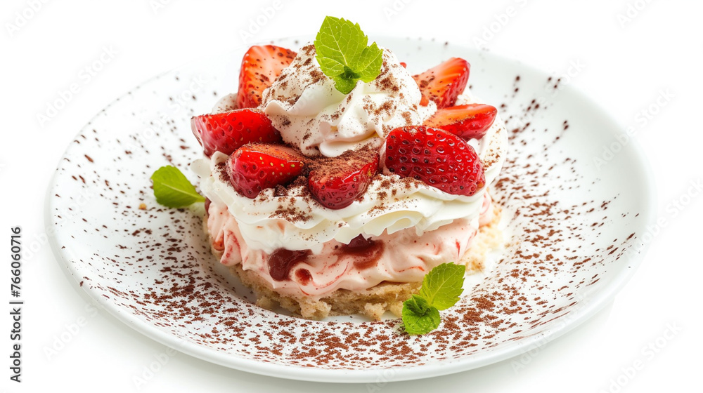 Strawberry tiramisu with mascarpone. Summer dessert. Generative Ai Strawberry tiramisu with mascarpone. Summer dessert. Generative Ai