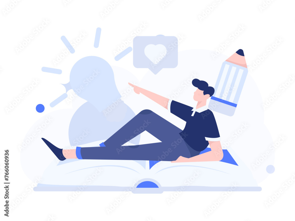 Obraz premium Character reading quietly vector concept operation hand drawn illustration 