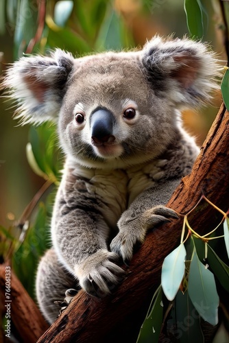 ai ,A koala hangs in a tree.