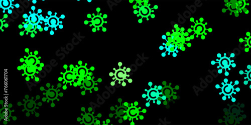Dark blue, green vector backdrop with virus symbols.