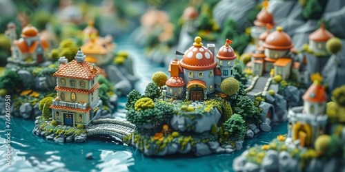 A miniature 3D world where productivity-themed obstacles (procrastination monsters, distraction hurdles) are overcome by cute, heroic characters focus knights, discipline wizards