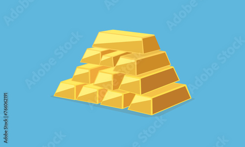 A golden bars pyramid symbolizes wealth and financial success. Vector illustration.