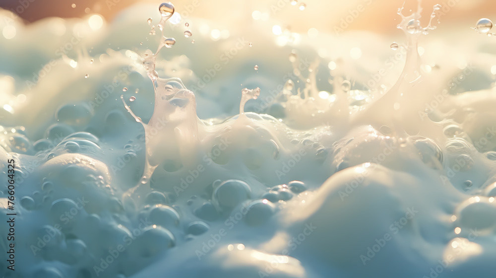 Washing foam stains on colorful background top view - obrazy, fototapety, plakaty 
