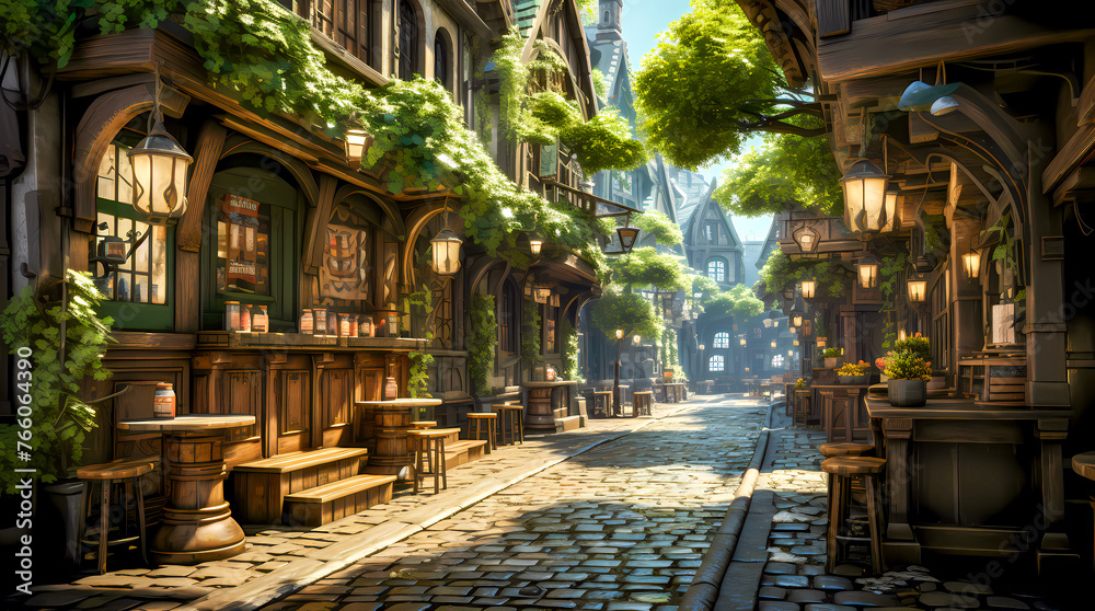 Enchanted Street in a Historical European Village