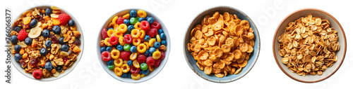 Cereal top view isolated on a transparent PNG background, white background , Generative Ai photo