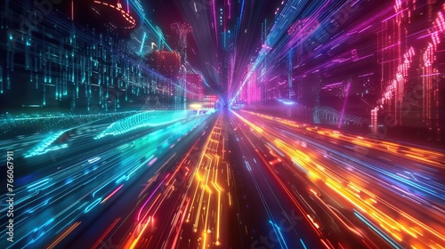 Tunnel on colorful neon world background, AI generated Image