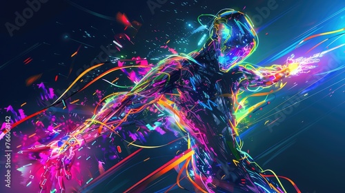 Colorful neon man, AI generated Image