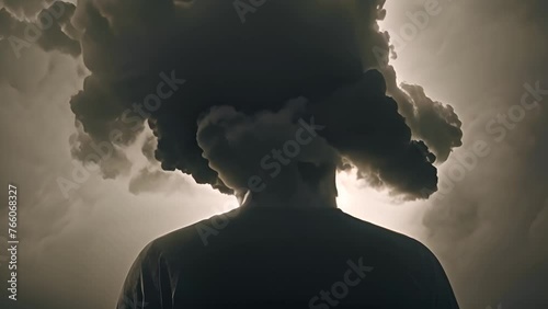 Man Mental Health Concept with Smoke around Head Generative AI photo