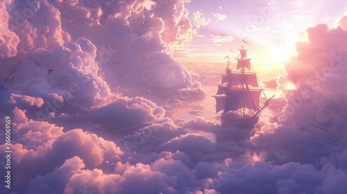 A pirate ship sailing through the clouds adventure beyond the seas and into the sky photo