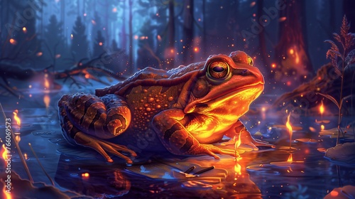 As the forest sleeps the fire frog awakens illuminating the night with its fiery aura © Sara_P
