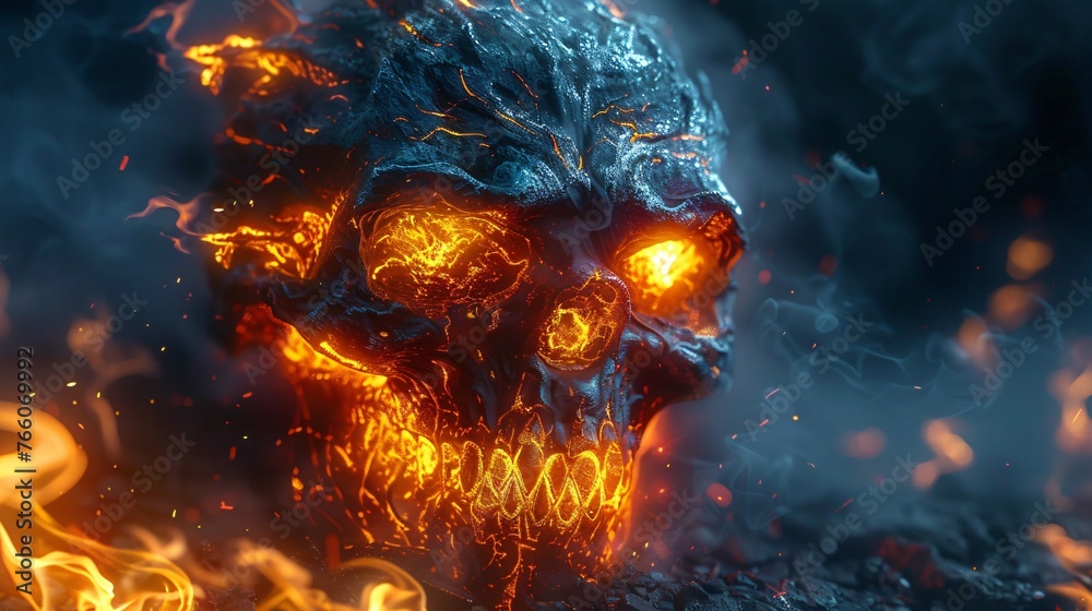 With eyes glowing like coals the monster of fire strides from the depths its presence radiating heat and terror With eyes glowing like coals the monster of fire strides from the depths its presence radiating heat and terror