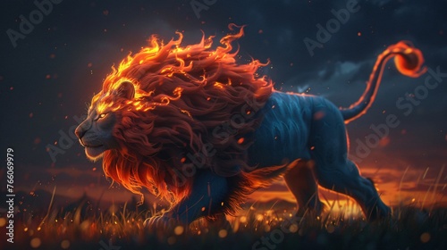 With a mane of flames the elemental beast exits its cavernous lair a terrifying vision against the backdrop of the tranquil night