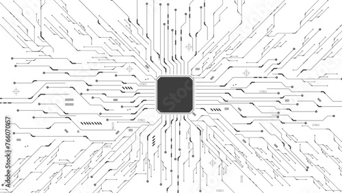 Black circuit diagram on white background. High-tech circuit board connection system.Central Computer Processors CPU concept. technology on white background.	