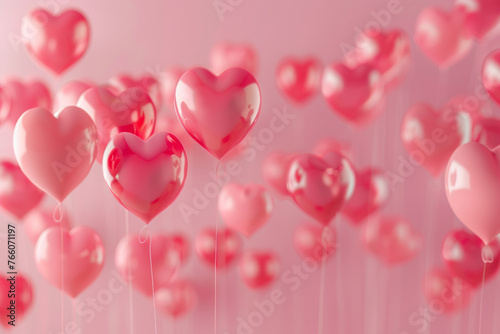3d render of valentine balloon floating on pink romance background. Generative AI