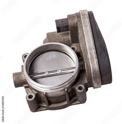 Car part engine throttle valve opened by the gas pedal to supply more air to the engine. Spare parts catalog for vehicles from the junkyard.