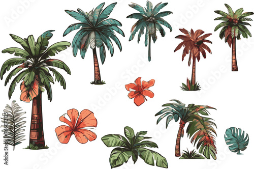 "Exotic Coconut Tree Vectors: Island Paradise Illustrations"