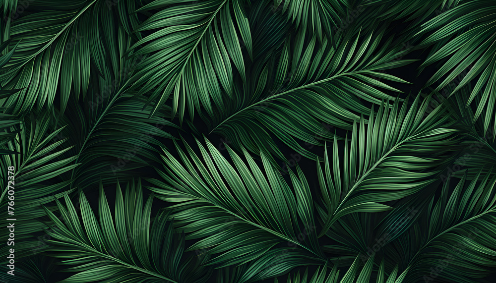 Emerald Elegance: Close Up of Delicate Green Palm Tree Leaves
