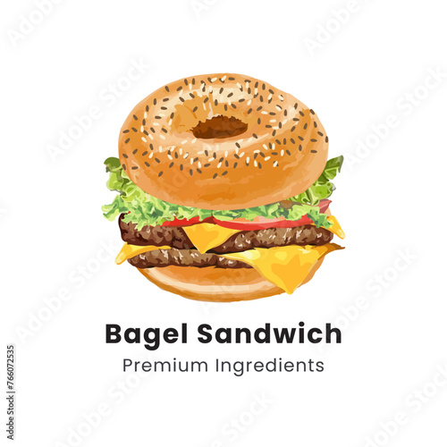 Hand drawn vector illustration of bagel sandwich with various fillings