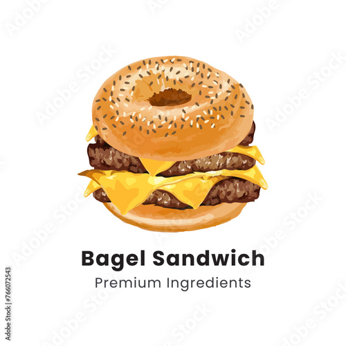 Hand drawn vector illustration of bagel sandwich with various fillings