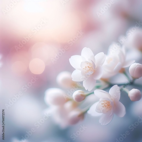 White jasmine. The branch delicate spring flowers. nature background