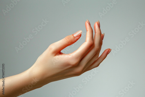 Beauiful woman hand on plain background