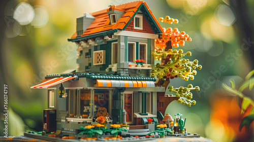 3D Illustration of House Miniature Made of Lego photo