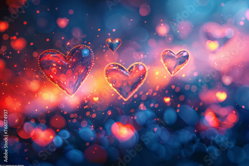 Glowing hearts bokeh light Valentine's Day background. Generative AI