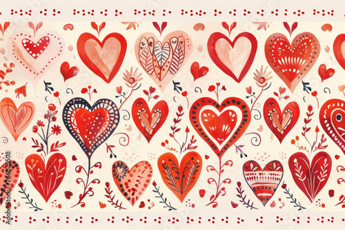 Hearts seamless pattern.Happy Valentine s Day card. border design. Generative AI
