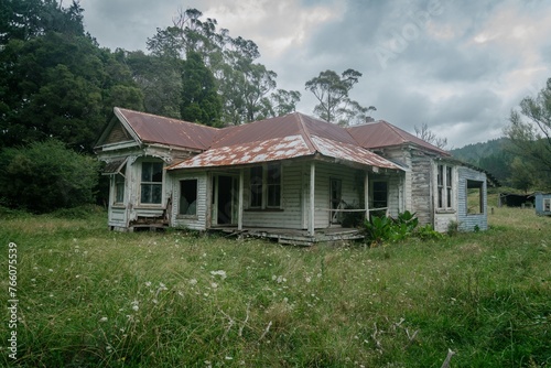 Abandoned farmhouse the countryside. Gisborne District, New Zealand.