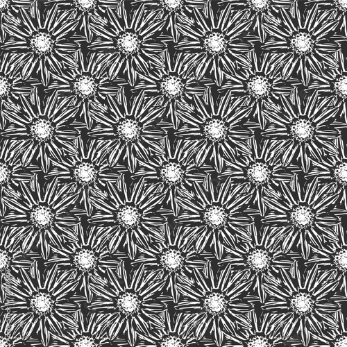 seamless black and white sun floral pattern background