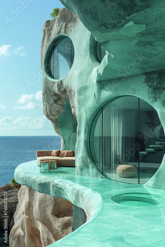 ancient architecture by the sea Focus on marble, stone, glass. #766076176