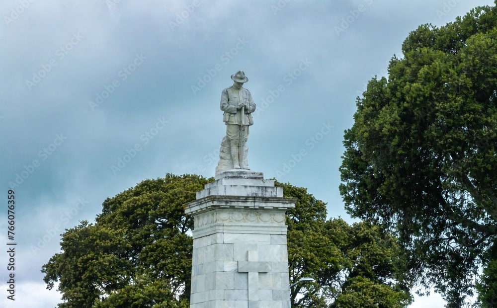 World War II memorial statue in Gisborne, New Zealand.