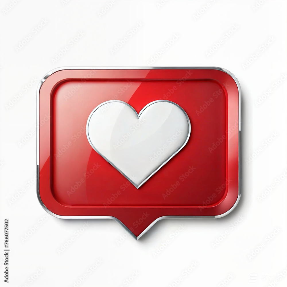 3d render of A red speech bubble icon design with a white heart in the center 3d render of A red speech bubble icon design with a white heart in the center