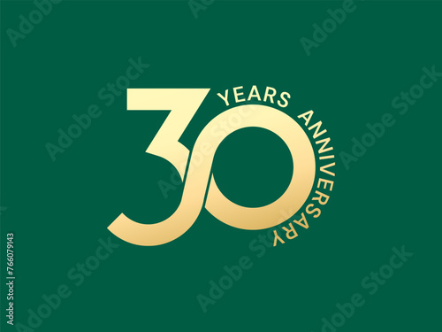30th Anniversary luxury gold celebration with Connected number style logo vector design twisted infinity concept. Thirty years anniversary gold number template for celebration event, business, web.