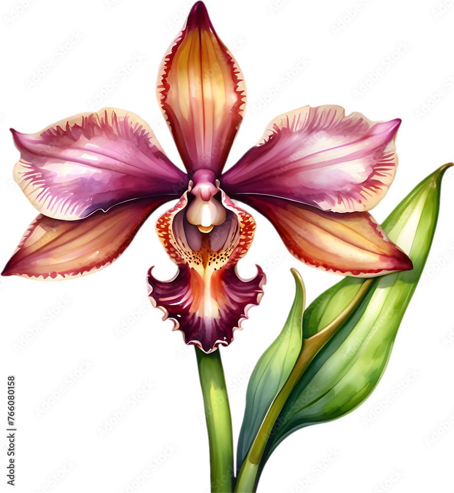 Watercolor painting of a Monkey Face Orchid flower.