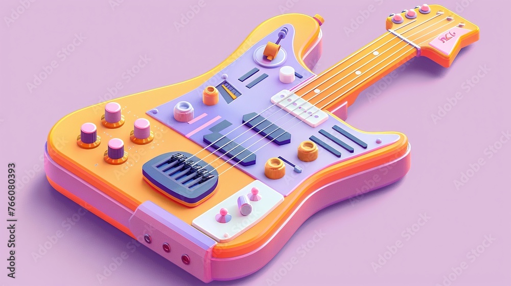 An isometric design of an electric guitar inspired synthesizer with