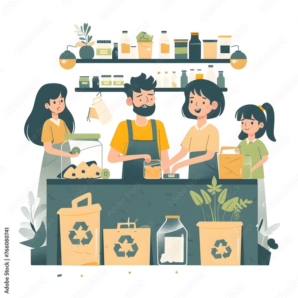 Eco-Friendly Family Sorting Recyclables in a Sustainable Home with Reusable Products Eco-Friendly Family Sorting Recyclables in a Sustainable Home with Reusable Products