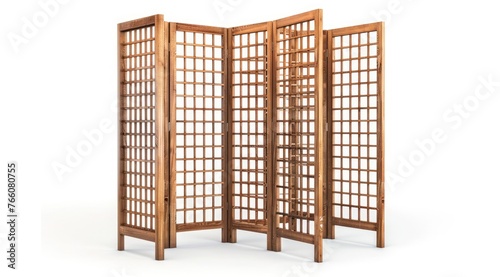 Wooden folding screens room divider isolated on white background.